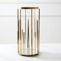 Toptan moderndecoration küçük yuvarlak gül altın metal çerçeve temizle cam çiçek vazo düğün için