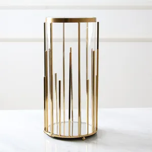 Großhandel moderndecoration kleine runde rose gold metall rahmen klare glas blume vase für hochzeit