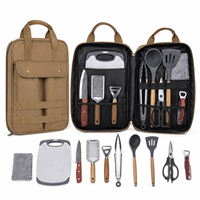 Ensemble de cuisine de camping 11 pièces, kit d'ustensiles de cuisine portable pour l'extérieur avec sac de rangement, acier inoxydable, silicone, randonnée, pique-nique