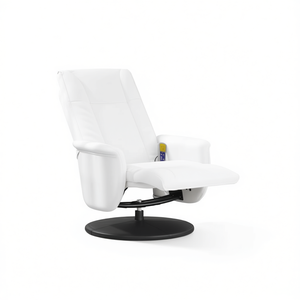 Fauteuil de massage inclinable en similicuir blanc, massage complet du corps, branchement 110-240v, repose-pieds inclinable - Product Image 1