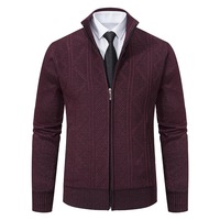 Automne hiver hommes décontracté col roulé Cardigan chandails col montant chaud fermeture éclair vêtements d'extérieur avec motif rayé manteaux