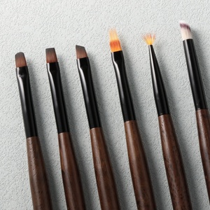 Wood Handle Nylon Nail Art Brush <b>Set</b> <b>Crimped</b> Ferrule Flat Ombre Fan Liner Brushes for Gel Decoration - Product Image 1