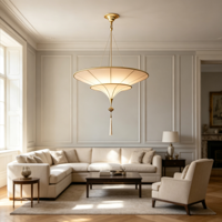Lustre moderne à deux niveaux en forme de parapluie, en acier et laiton massif avec suspension en verre et pompon, pour salon, salle à manger, villa, maison