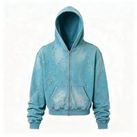 Sweat-shirt oversize à capuche pour homme, style streetwear, coupe courte, broderie personnalisée et strass, 380 grammes, poids lourd, délavé à l'acide, coupe ample