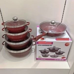 Juego de Utensilios de Cocina de Aluminio de 12 Piezas, Ollas y Sartenes Antiadherentes con Revestimiento Multicapa, Tapas de Vidrio y Guantes Resistentes al Calor, para Cocina de Gas - Product Image 2