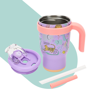 2025 New 14oz Kids Tumbler With Handle Insulated Stainless Steel <b>Mug</b> With Lid And Silicone Straw <b>Double</b> <b>Wall</b> Vacuum Sippy Cup - Product Image 2