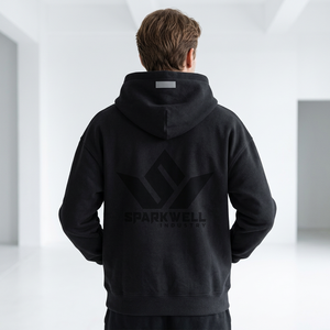 Sweat-shirt à capuche noir pour homme Sparkwell, en polaire polyester, décontracté, à manches longues, coupe oversize, pour l'automne et l'hiver, avec logo au dos - Product Image 6