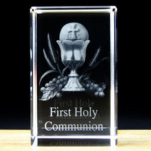 New Design 3D Religious Craft Polished and Etched 8cm K9 Model Crystal Cube for Holy <strong>Communion</strong> Perfect Souvenir <strong>Gift</strong> - Product Image 4