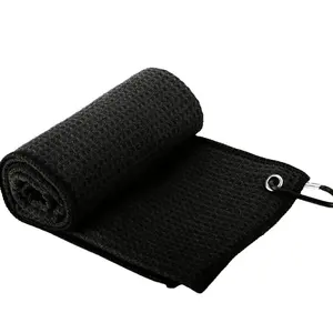 Hot Sale Super Soft Fold black Microfiber waffle Golf Towel