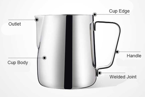 YAMI 600cc 350cc <span class=keywords><strong>Pichet</strong></span> à lait en acier inoxydable pour mousse de lait et latte art, récipient métallique avec échelle interne - Product Image 6