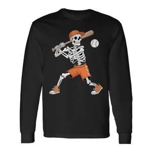Camiseta de manga larga con estampado digital de béisbol y calaveras para Halloween, unisex, cuello redondo, para adultos, deportes y juegos - Product Image 1