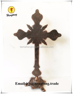 Crucifijo de Pie de Metal Religioso de Plata Antigua, Decoración <span class=keywords><strong>Católica</strong></span> para <span class=keywords><strong>Iglesia</strong></span>/Hogar - Product Image 5