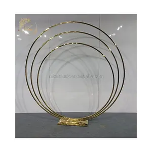 2024 Hot Sale Artificial Flower Stand Round Metal Arch Gold Circle Backdrop Wedding Arch Stage Decoration