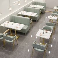 Table de café moderne à plateau en marbre et base dorée, prix d'usine, table carrée pour café, restaurant commercial, bar, bistrot