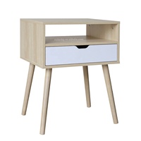 Table de chevet moderne en bois couleur chêne nordique avec 1 tiroir pour chambre à coucher