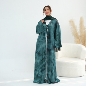 Abaya Loriya Dubaï 2026 Ramadan EID Vêtements pour femmes en satin avec nœud papillon imprimé marbré Abaya ouverte modeste pour femmes Vêtements musulmans - Product Image 2