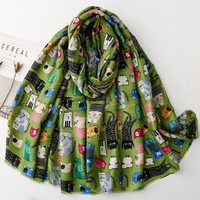 Nouvelles Écharpes et Foulards Longs et Amples pour Femmes, Motif Animaux Imprimé, Sensation Coton, Vente en Gros