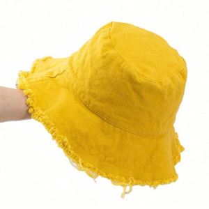 Chapeau Bob Femme Tendance Été en Coton Lavé, Personnalisable avec Logo, Couleur Unie, Pliable, Bord Effiloché, Vente en Gros - Product Image 5