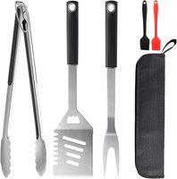 5PCS Peralatan BBQ Stainless Steel Set Alat Panggang dengan Tas Penyimpanan Termometer BBQ Sikat Pembersih Panggangan