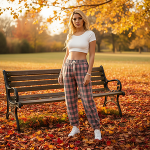 Pantalon Harem en Flanelle à Carreaux pour Femme J707, Taille Haute, Coupe Ample, Longueur Entière, Cordon de Serrage, Décontracté, Automne, Coton, avec Poches - Product Image 2