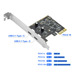 Tarjeta de Expansión PCIE a Doble Tipo C, <span class=keywords><strong>PCI</strong></span> <span class=keywords><strong>Express</strong></span> X1 a 2 Puertos USB 3.1 GEN2 de 5 Gbps, Tarjeta Convertidora con Chip ASM1042 para Escritorio - Product Image 2