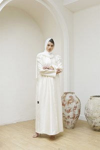Ramadan Dubai Islamic elegante anteriore a sbuffo a maniche lunghe semplice <span class=keywords><strong>bianco</strong></span> musulmano Abaya <span class=keywords><strong>Kimono</strong></span> con cintura per le donne - Product Image 5