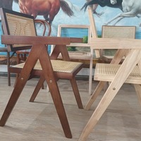 Nordic Home Chaise de salle à manger en bois massif Dossier en rotin rétro Siège unique Moderne pour les loisirs Balcon pour Chandigarh Homestay Accoudoir