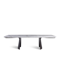 Table à manger rectangulaire haut de gamme de designer, plateau en marbre blanc fleuri, base en bois massif, mobilier moderne pour la maison, l'hôtel et le restaurant