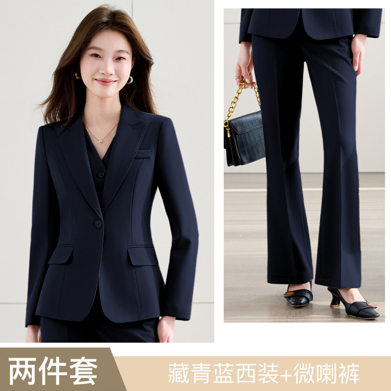 Navy blue suit with flared trousers