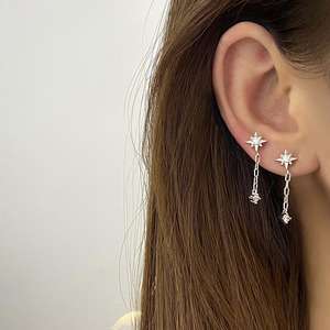 Korean Trendy 18K Gold Plated Cubic Zirconia Long Tassel Dangle Star <b>Stud</b> <b>Earrings</b> for Women - Product Image 5