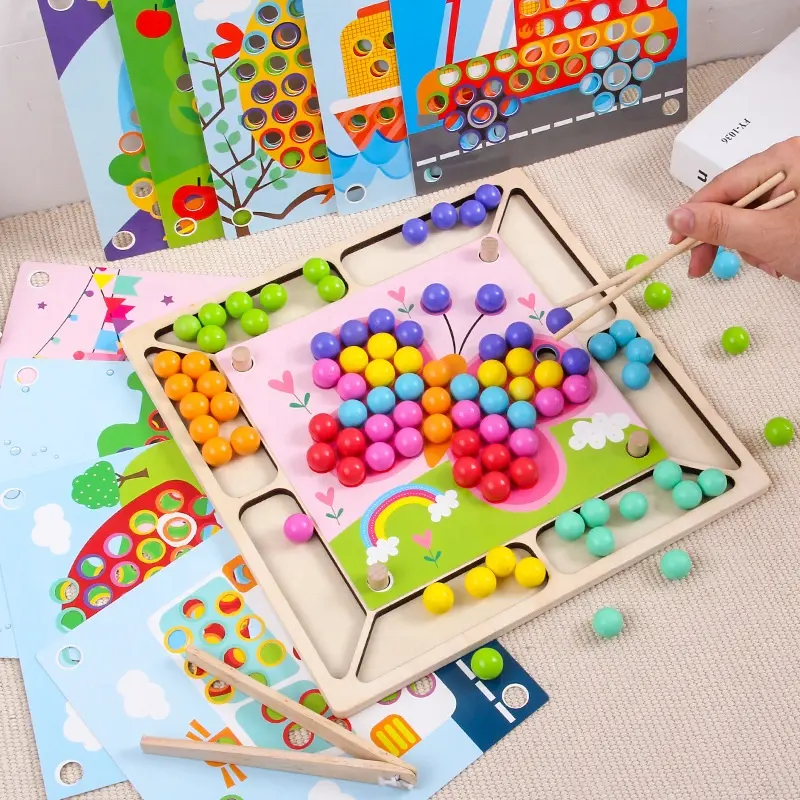 Enfants En Bois Clip Perles Jouet Montessori Enfants Pinces En Bois Petite Boule Puzzle Amusant Baguettes Pratique Kit Jeu Jouet