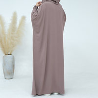 Modèle Tendance Jilbab Hijab Abaya Robe Femme Froissée Couleur Unie Décontractée Manches Chauve-souris à Pompons Robe à Capuche Kaftan de Prière Musulman Saoudien