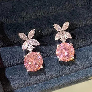 Eleganti orecchini pendenti da donna in argento 925 con morganite e design floreale, gioielli da sposa in cristallo rosa, stile romantico - Product Image 4