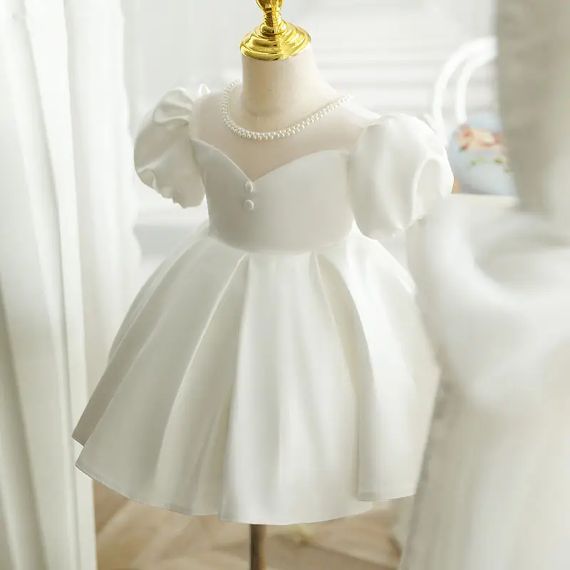 2022 Baby Toddler White Christening Dress Girls Baptism Elegant Wedding Party Princess Bow Back Formal Gown Bridesmaid Dresses