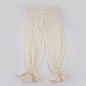 Elegant Breathable Lace Cutout Solid Color Knit Trousers Low Waist Summer <b>Ankle</b> Elastic Cuff for Women - Product Image 2