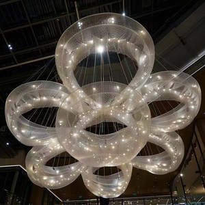 Lámpara colgante de cristal grande con diseño de flores en forma de vestíbulo de hotel, lámpara de techo personalizada para techos altos - Product Image 5