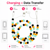Câble de charge perlé FASHLINK 4-en-1 USB multi-chargeur, cordon de type C, style menthe fraîche, câble de téléphone en bloc