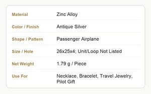 Abalorio de avión de pasajeros con ventana, de aleación de zinc plateada antigua, <span class=keywords><strong>para</strong></span> pulseras de azafatas - Product Image 3