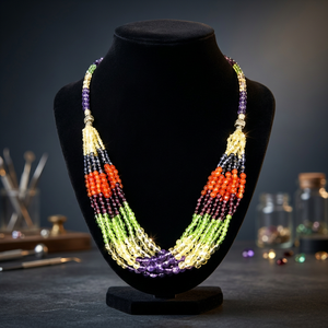 Collier multicouche à perles colorées violettes, orange, vertes, jaunes, bijoux de mode unisexes - Product Image 3