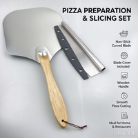 Ensemble pelle à pizza et coupe-pizza antiadhésif à manche en bois, lame courbée avec protection