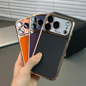 เคสโทรศัพท์มือถือหนัง PU ชุบเคลือบแบบธุรกิจ สำหรับ iPhone 17 13 14 15 16 Pro Max พร้อมฟิล์มเลนส์ HD ป้องกัน - Product Image 2