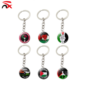 Wholesale Palestine Flag Designs Keychain Pendant Glass Dome Key Ring Promotional Gift