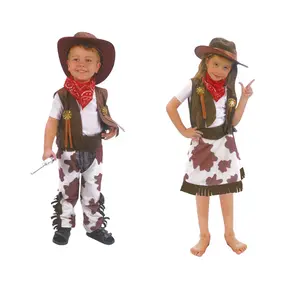 Kids Fancy Cowboys Cowgirls Cosplay Bruin Kostuum Jurk Hoed-HSG6067-68
