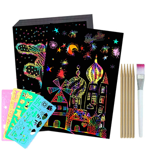 Papel Mágico para Rascar Arcoíris, Hojas de Papel para Rascar Negro para Niños con Lápiz de Madera, Pincel Suave y Plantillas de Dibujo - Product Image 1