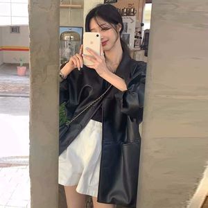 Women's Black Pu Leather Jacket 2025 New Style Hong Kong Design American Retro Fit For Petite Figures - Product Image 4