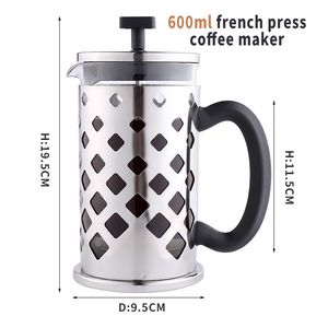 Caffettiera French Press 600ml in Acciaio Inox e Vetro Borosilicato con Filtro a 4 Livelli e Logo Personalizzato per Hotel e Caffè - Product Image 2