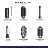 Styler à air chaud BLDC 6-en-1, lisseur ionique portable, brosse à friser, séchage, 3 vitesses, alimenté par batterie, moteur 1200W