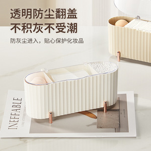 Caja de almacenamiento de almohadillas de algodón de lujo con tapa, organizador de maquillaje de plástico para escritorio, diseño de cajón para almacenamiento de cosméticos - Product Image 5
