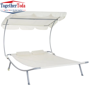 Lit de repos double moderne et confortable pour patio extérieur, élégant, avec auvent et oreillers - Product Image 3