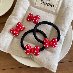 Pince à cheveux classique rouge à pois avec nœud et élastique à cheveux, mignonnes pinces à franges, pinces BB, pinces latérales, accessoires capillaires pour filles - Product Image 3